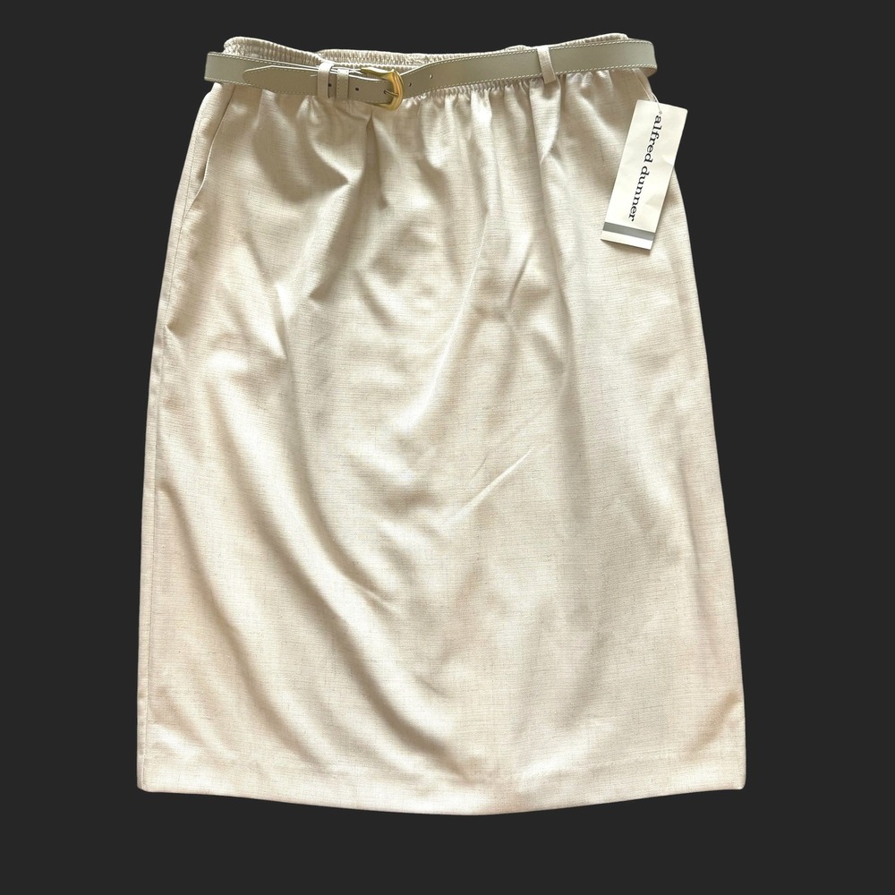 Alfred Dunner Linen Blend Belted Pencil Skirt Cream Vintage 14 NWT Professional